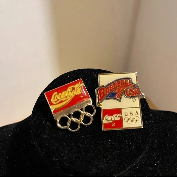 Lot Of 2 Vintage Baseball USA Team Olympic Coca Cola Lapel Pin Hat Pin - Picture 3 of 6